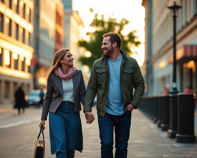 Couple walking in city