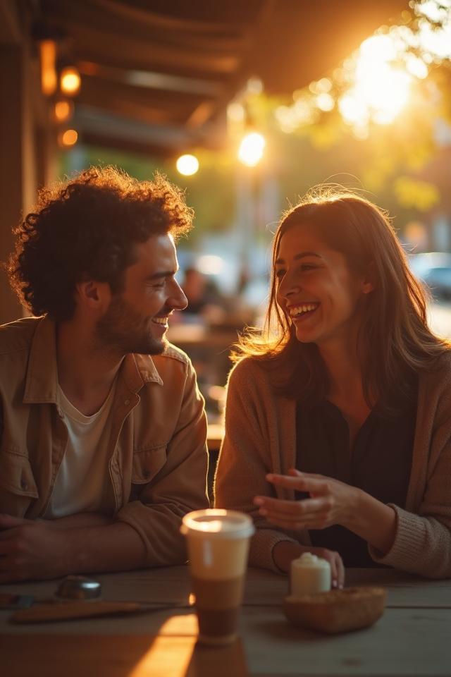 Happy couple at a cafe